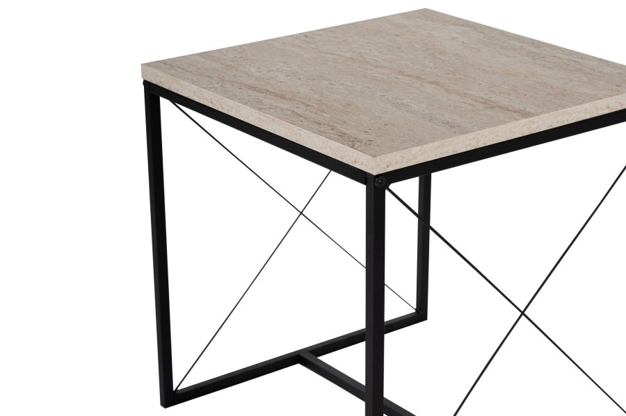 NORDVRK Defne salongbord - travertin melamin og svart metall (sett med 3)