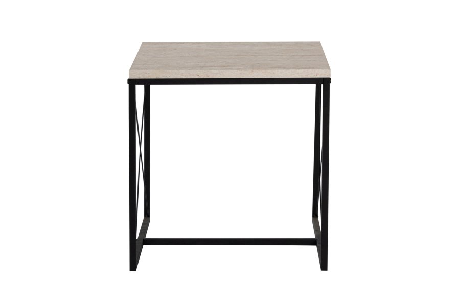 NORDVRK Defne salongbord - travertin melamin og svart metall (sett med 3)