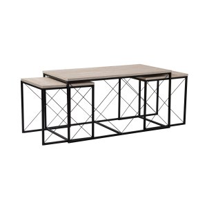 NORDVRK Defne soffbord - travertin melamin och svart metall (set om 3)