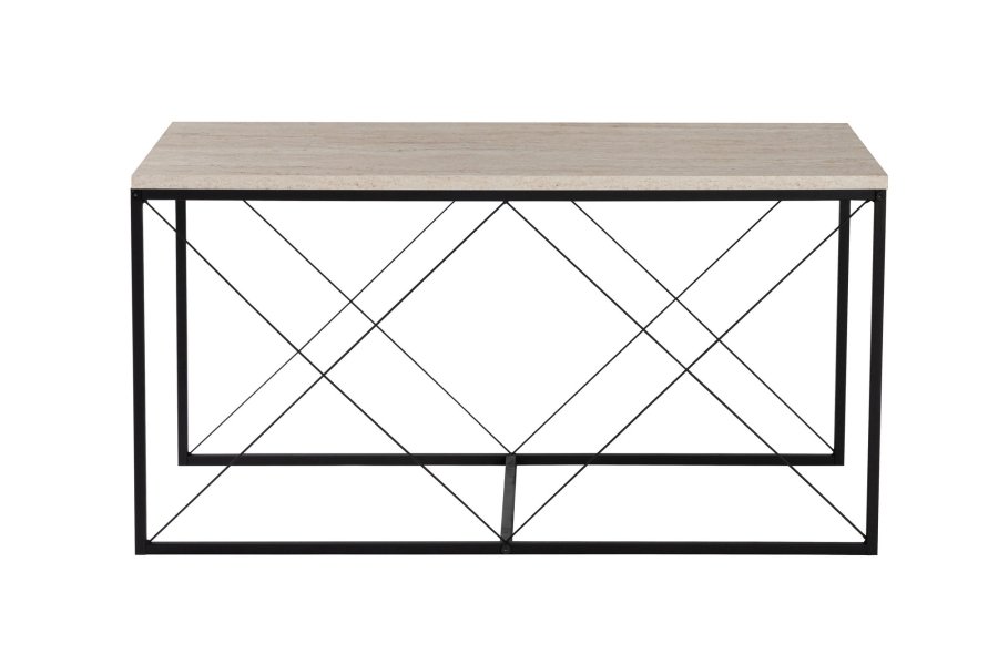 NORDVRK Defne salongbord - travertin melamin og svart metall (sett med 3)