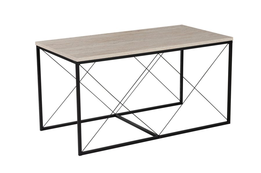 NORDVRK Defne salongbord - travertin melamin og svart metall (sett med 3)