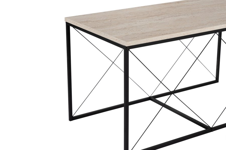 NORDVRK Defne salongbord - travertin melamin og svart metall (sett med 3)