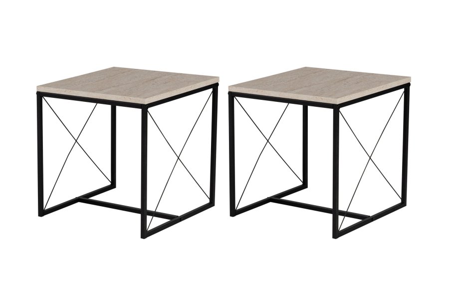 NORDVRK Defne salongbord - travertin melamin og svart metall (sett med 3)