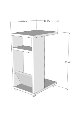 NORDVÄRK Filinta sidebord, med hyller og hjul, rektangulrt - hvit travertin melamin (30x40)