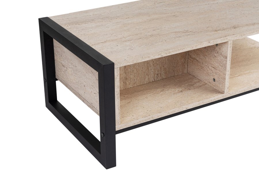 NORDVRK Haldizen salongbord, med 1 hylle og 1 skuff - travertin melamin og svart metall (105x55)