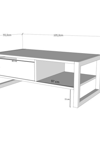 NORDVRK Haldizen salongbord, med 1 hylle og 1 skuff - travertin melamin og svart metall (105x55)