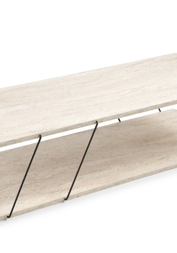 NORDVRK Labranda salongbord, med bunnhylle - travertin melamin og svart metall (120x50)