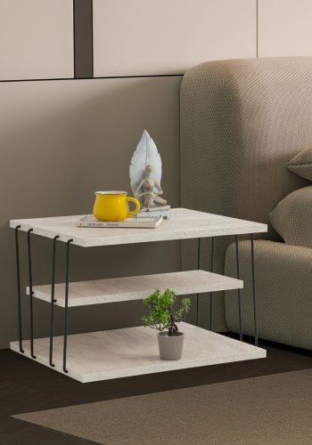 NORDVÄRK Lifon sidebord, med 2 hyller, rektangulrt - travertin melamin og svart metall (50x40)