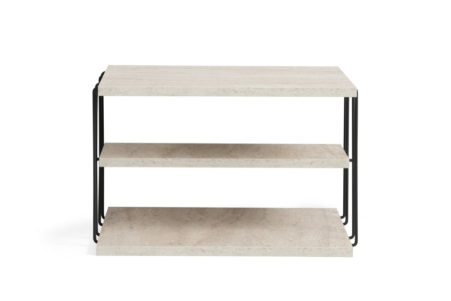 NORDVÄRK Lifon sidebord, med 2 hyller, rektangulrt - travertin melamin og svart metall (50x40)