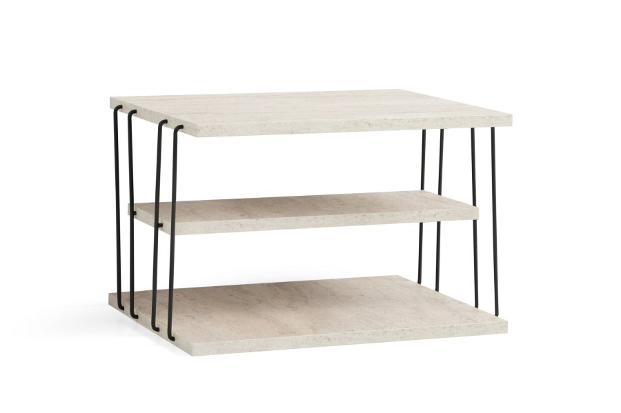 NORDVÄRK Lifon sidebord, med 2 hyller, rektangulrt - travertin melamin og svart metall (50x40)