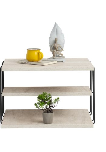 NORDVÄRK Lifon sidebord, med 2 hyller, rektangulrt - travertin melamin og svart metall (50x40)