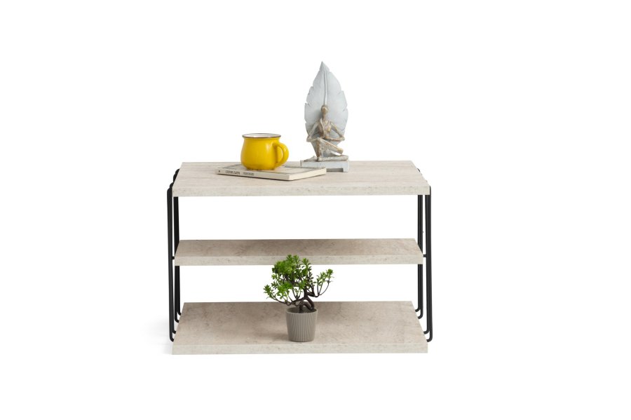 NORDVÄRK Lifon sidebord, med 2 hyller, rektangulrt - travertin melamin og svart metall (50x40)