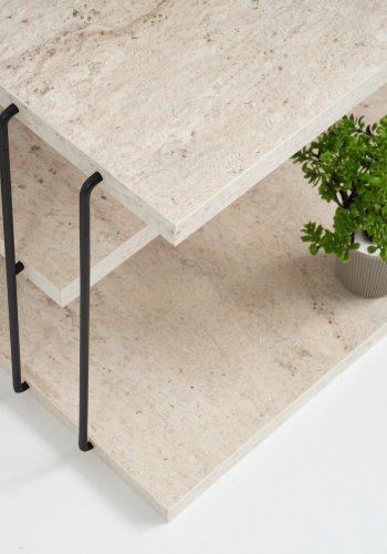NORDVÄRK Lifon sidebord, med 2 hyller, rektangulrt - travertin melamin og svart metall (50x40)