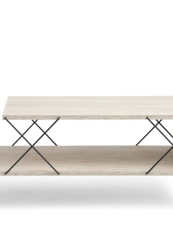 NORDVÄRK Loire salongbord, med 1 hylle - travertin melamin og svart metall (100x50)