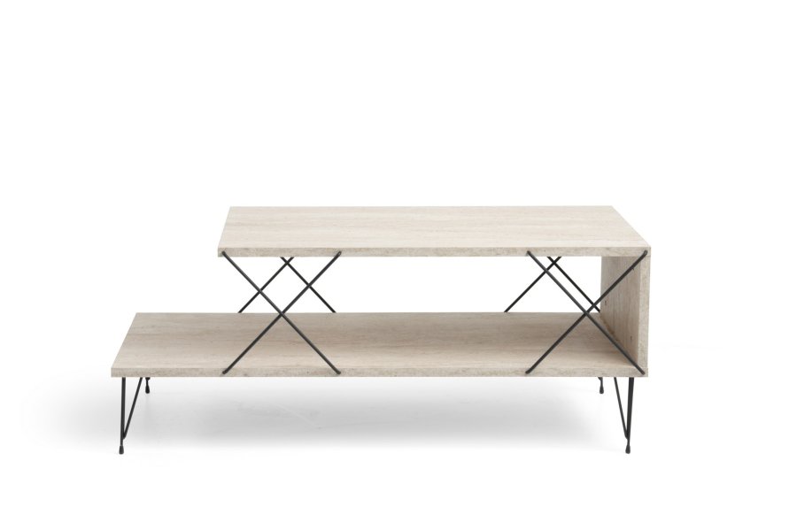 NORDVÄRK Loire salongbord, med 1 hylle - travertin melamin og svart metall (100x50)