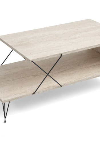 NORDVÄRK Loire salongbord, med 1 hylle - travertin melamin og svart metall (100x50)