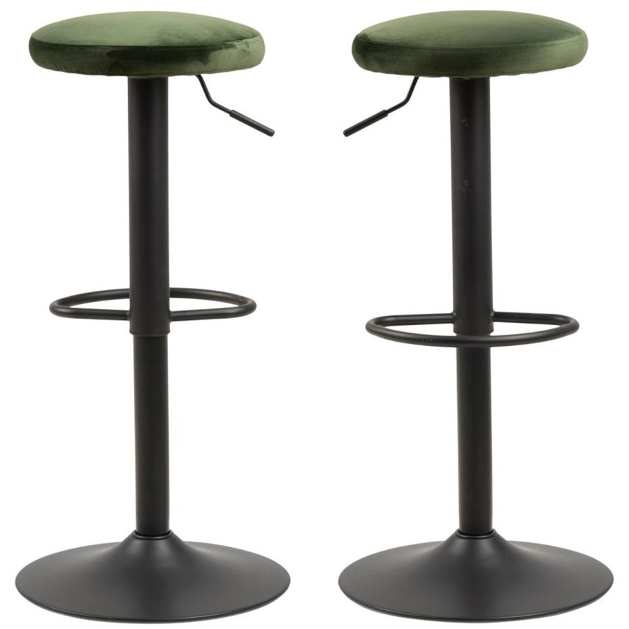 ACT NORDIC Finch Barhocker, mit Drehfunktion und Fußstütze – grünes Polyester und schwarzes Metall