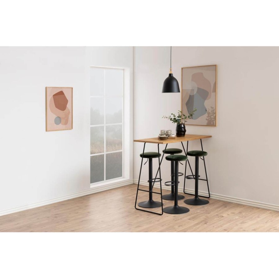 ACT NORDIC Finch Barhocker, mit Drehfunktion und Fußstütze – grünes Polyester und schwarzes Metall