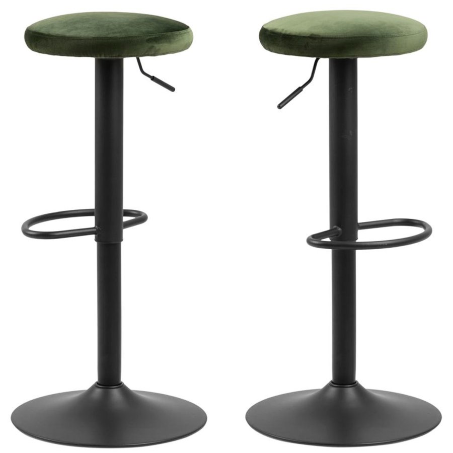 ACT NORDIC Finch Barhocker, mit Drehfunktion und Fußstütze – grünes Polyester und schwarzes Metall