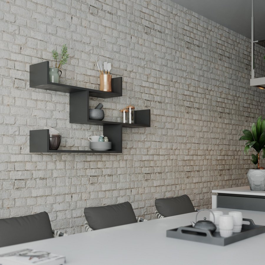 FUNZI LIVING Tibet vegghylle - antrasittgr melamin