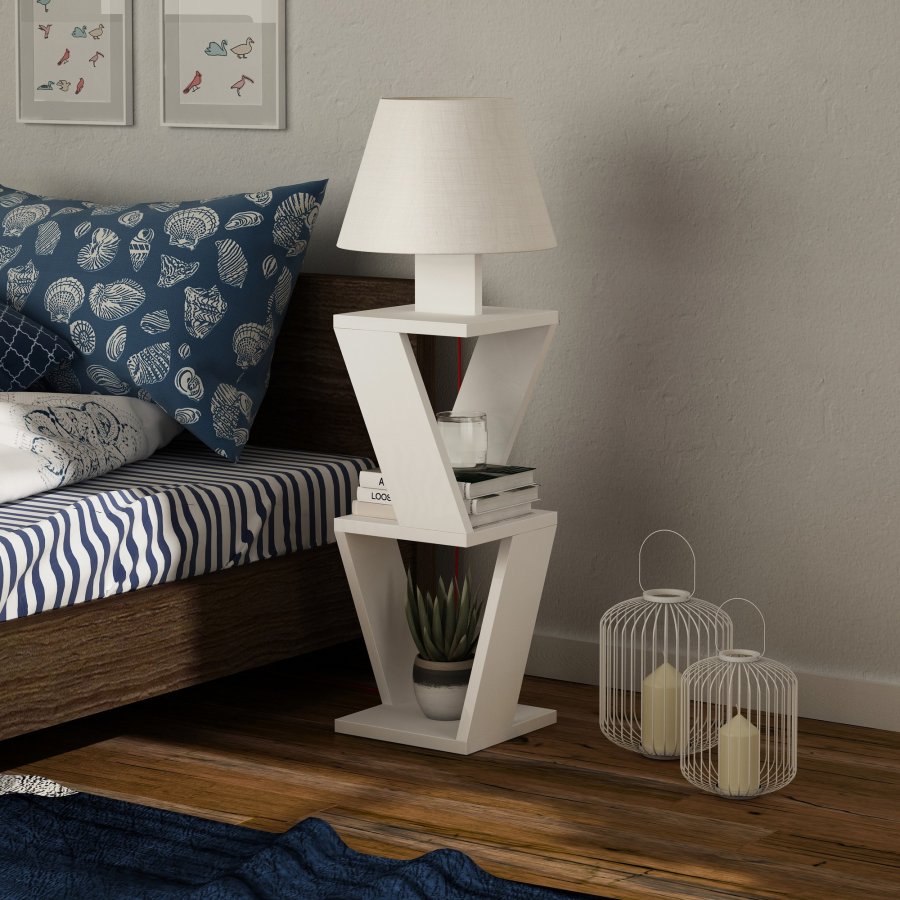 NORDVÄRK Kozena Stehleuchte, m. 2 Regale - weiß und weißes Melamin