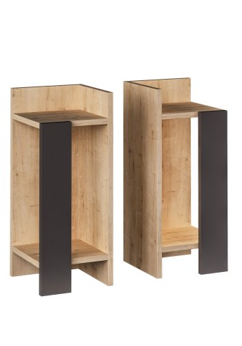 FUNZI LIVING Elos nattbord, hyre og venstre, m. 2 hyller - eik og antrasittgr melamin (15x27) (sett med 2)