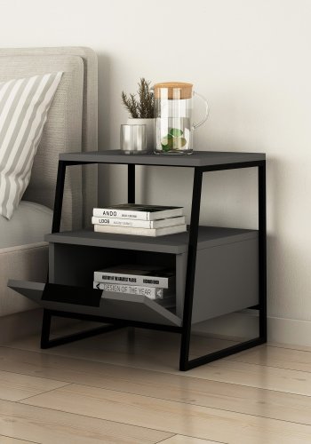 FUNZI LIVING Pal nattbord, m. 1 rom og 1 dr - antrasittgr melamin (45x40)