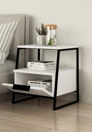 FUNZI LIVING Pal Nachttisch, m. 1 Fach und 1 Tür - weißes Melamin (45x40)