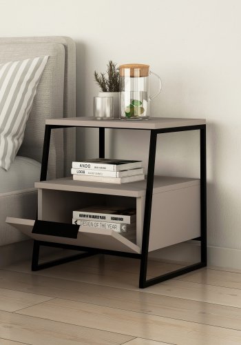 FUNZI LIVING Pal nattbord, m. 1 rom og 1 dr - lett mokka melamin (45x40)