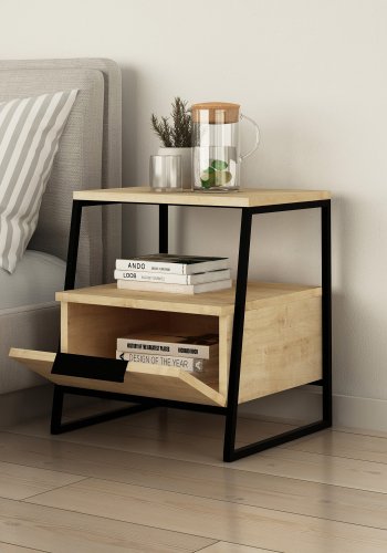 FUNZI LIVING Pal nattbord, m. 1 rom og 1 dr - eik melamin (45x40)