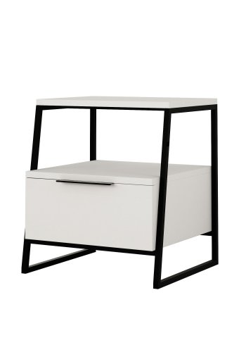 FUNZI LIVING Pal nattbord, m. 1 rom og 1 skuff - hvit melamin og svart metall (45x41)