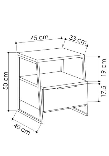 FUNZI LIVING Pal nattbord, med 1 rom og 1 skuff - lett mokka melamin og sort metall (45x41)