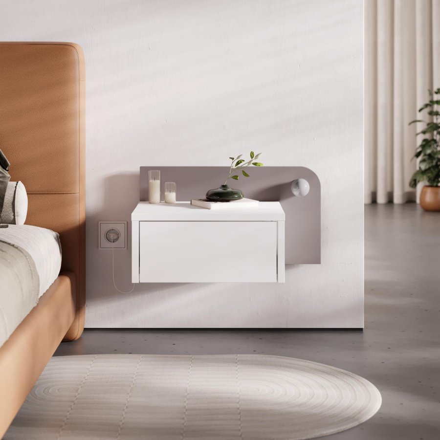 NORDV�RK Dotta - Hvit, Lys Mokka Nattbord