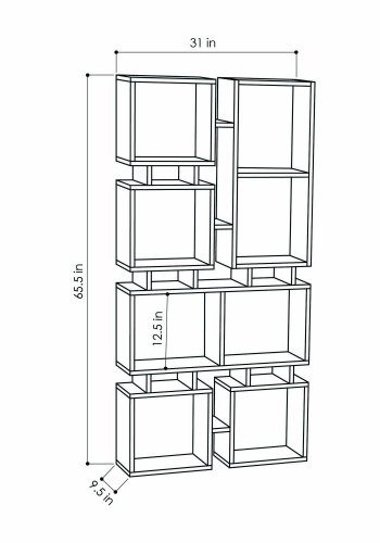 FUNZI LIVING Schiene Nr. 1 Bücherregal mit 8 Fächern – weißes Melamin