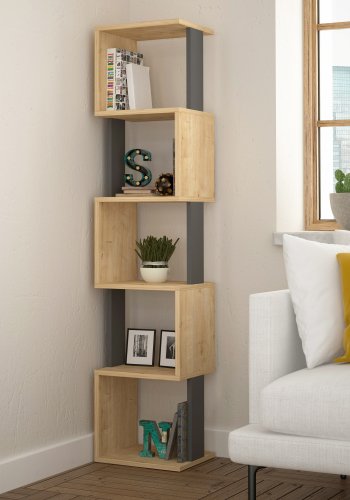 FUNZI LIVING Piri Bücherregal, 5 Fächer – anthrazitgraues und eichenfarbenes Melamin