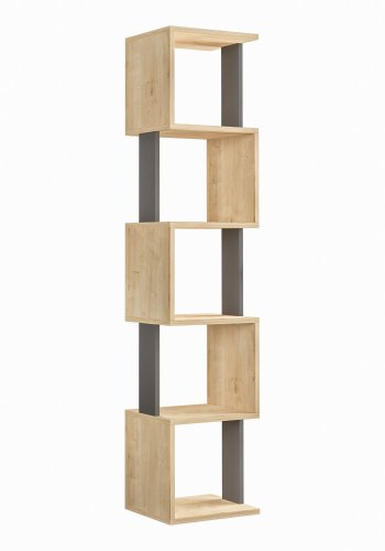 FUNZI LIVING Piri Bücherregal, 5 Fächer – anthrazitgraues und eichenfarbenes Melamin