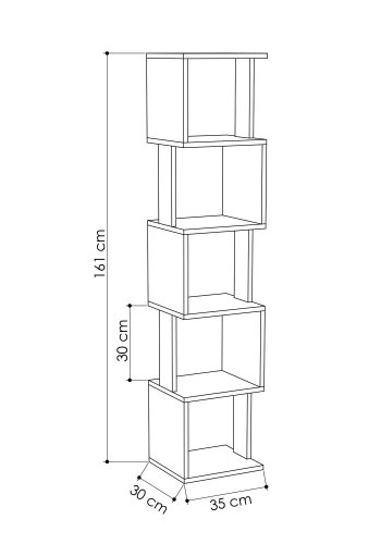FUNZI LIVING Piri Bücherregal, 5 Fächer – anthrazitgraues und eichenfarbenes Melamin