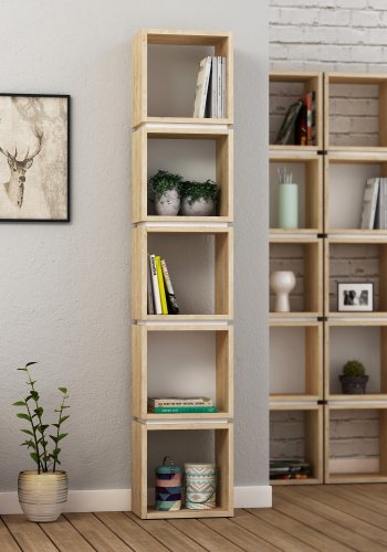 FUNZI LIVING Multi-Bücherregal mit 5 Fächern - Melamin in Weiß und Eichenfarbe