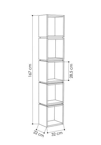 FUNZI LIVING Multi-Bücherregal mit 5 Fächern - Melamin in Weiß und Eichenfarbe