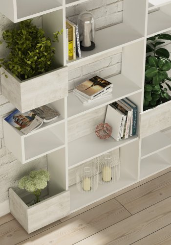 FUNZI LIVING Niho Bücherregal mit Regalen und Boxen - weißes Melamin