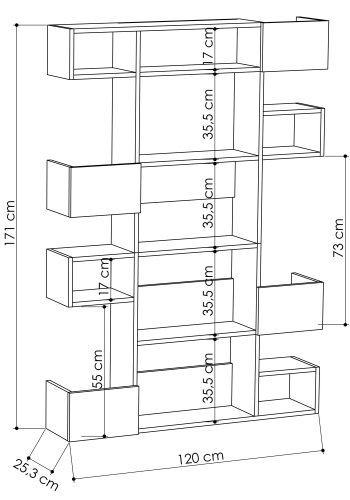 FUNZI LIVING Niho Bücherregal mit Regalen und Boxen - weißes und eichenfarbenes Melamin