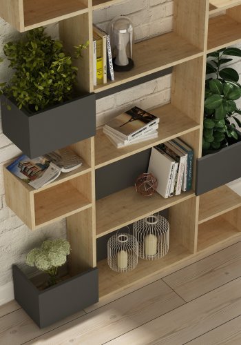 FUNZI LIVING Niho bokhylle - eik og antrasittgr melamin