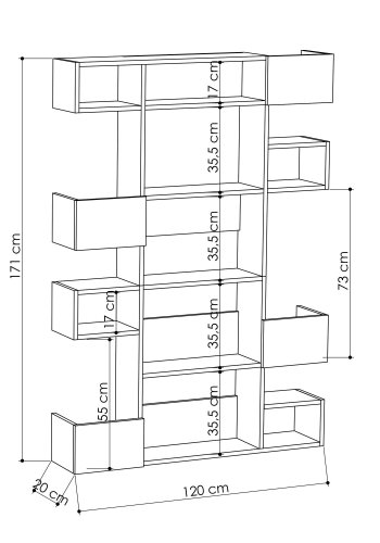 FUNZI LIVING Niho bokhylle - eik og antrasittgr melamin