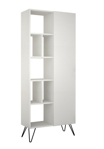 FUNZI LIVING Jedda Bücherregal, m. 1 Tür und 7 Regalen - weißes Melamin und Metall