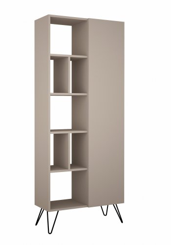 FUNZI LIVING Jedda Bücherregal, m. 1 Tür und 7 Regalen - helles mokkafarbenes Melamin und Metall