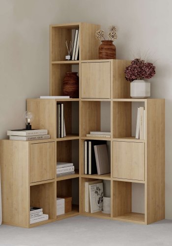 FUNZI LIVING Paleo bokhylle, med 3 drer - Safir eik melamin