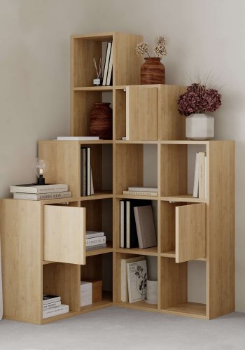 FUNZI LIVING Paleo bokhylle, med 3 drer - Safir eik melamin