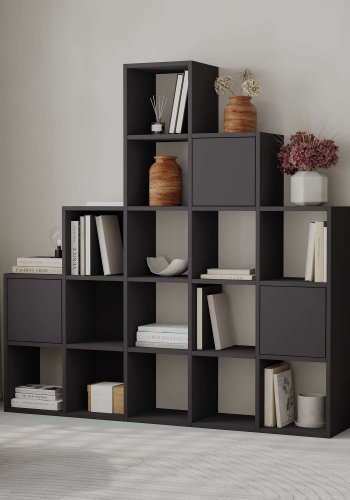 FUNZI LIVING Paleo bokhylle, med 3 drer - svart melamin