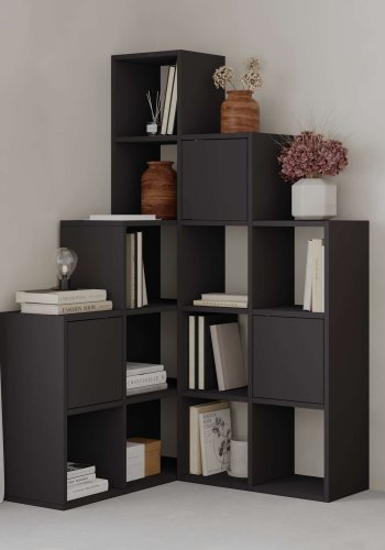 FUNZI LIVING Paleo bokhylle, med 3 drer - svart melamin