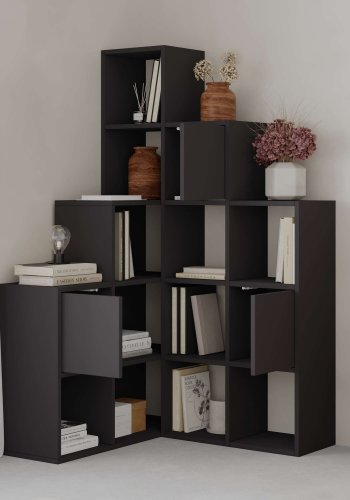 FUNZI LIVING Paleo bokhylle, med 3 drer - svart melamin